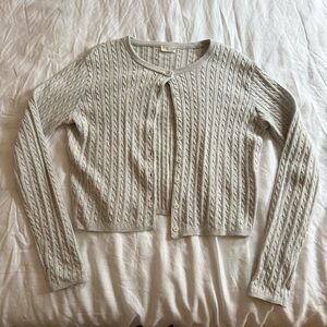 John Galt (Brandy Melville) Cable Knit Button Down Sweater Light Gray